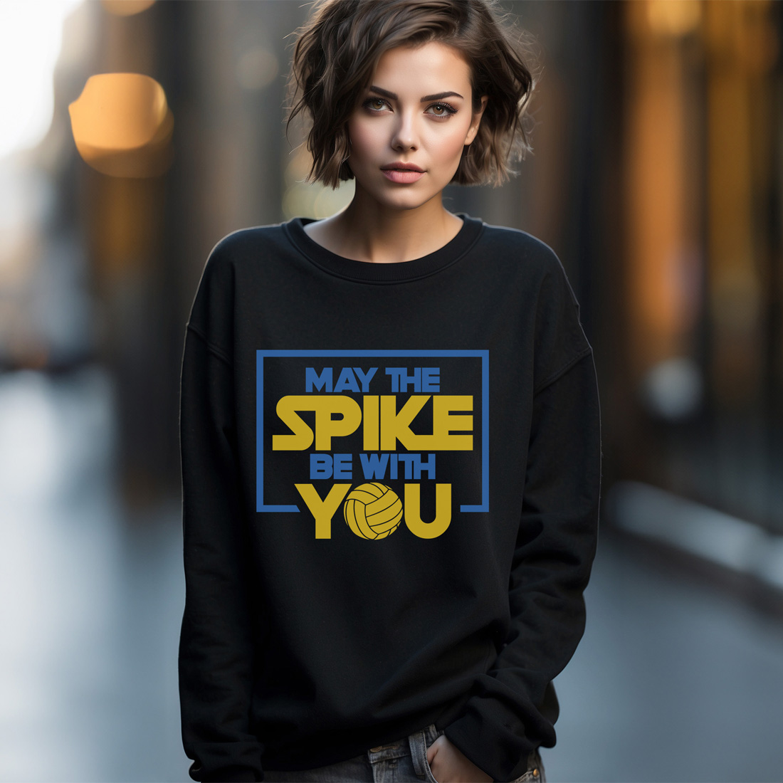 may the spike be with you volleyball graphic design female sweatshirt mockup mockup 468