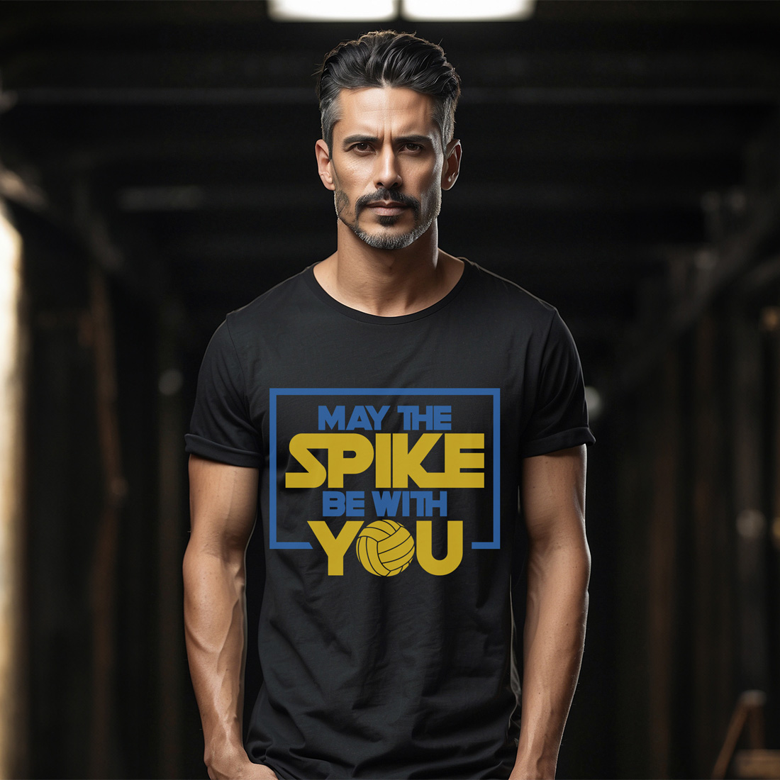 may the spike be with you volleyball graphic design male tshirt mockup 108