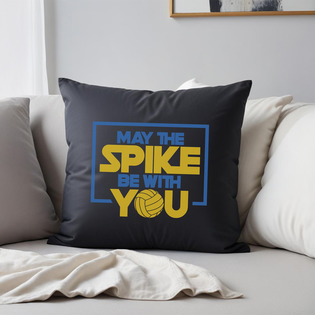 may the spike be with you volleyball graphic design pillow mockup mockup 628