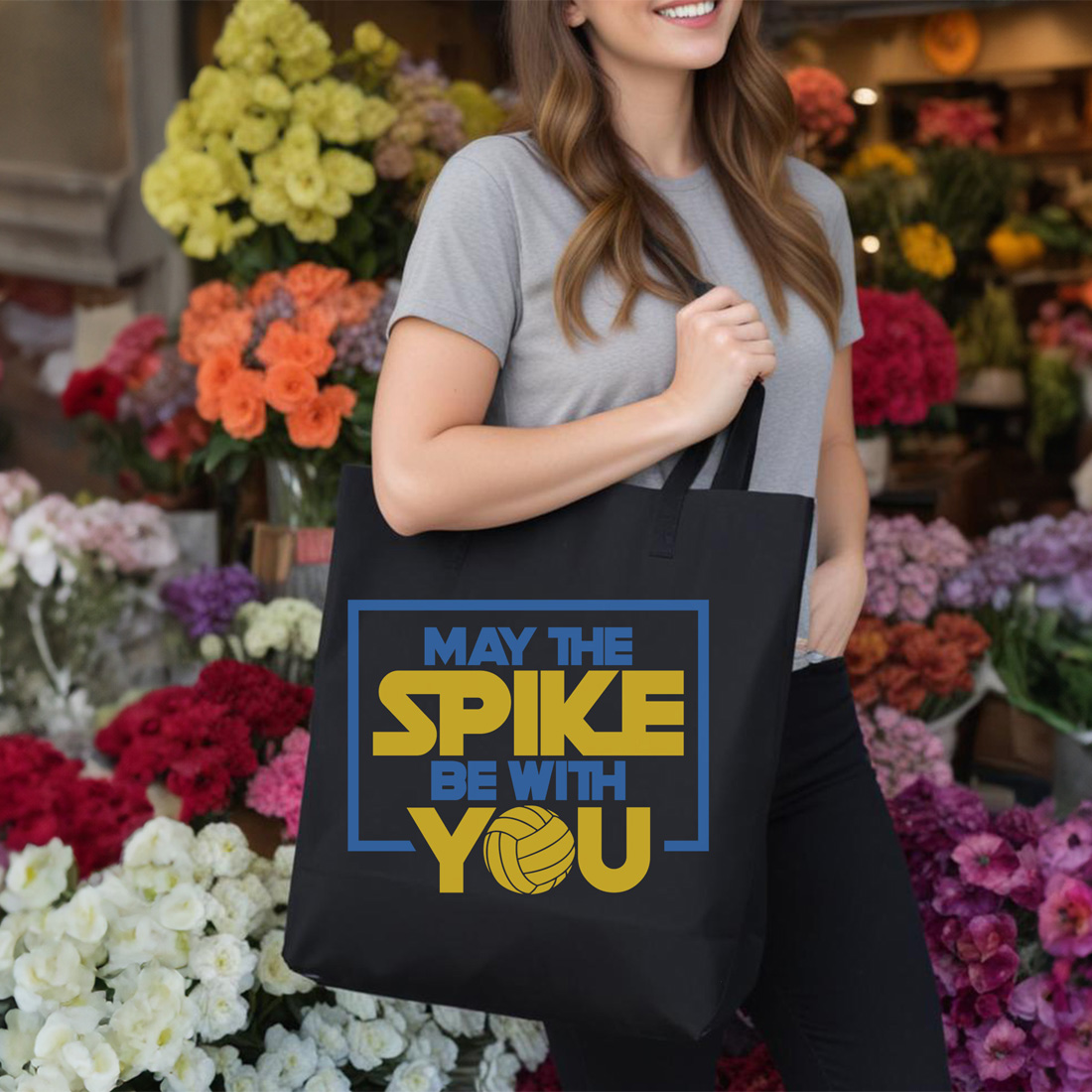 may the spike be with you volleyball graphic design tote mockup mockup 419