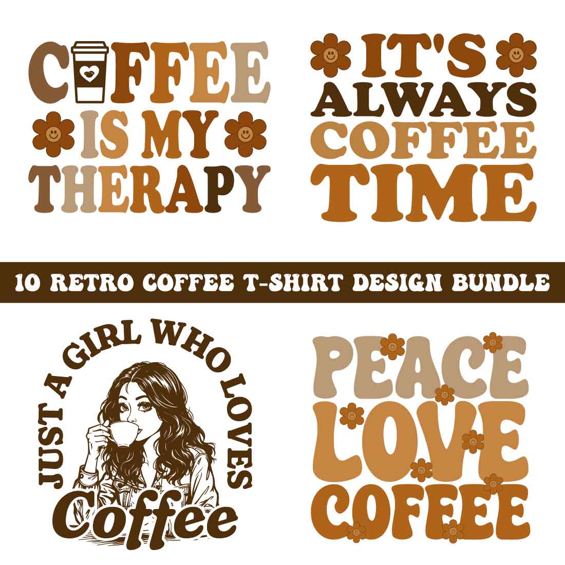 10 Retro Coffee T-Shirt Design Bundle preview image.