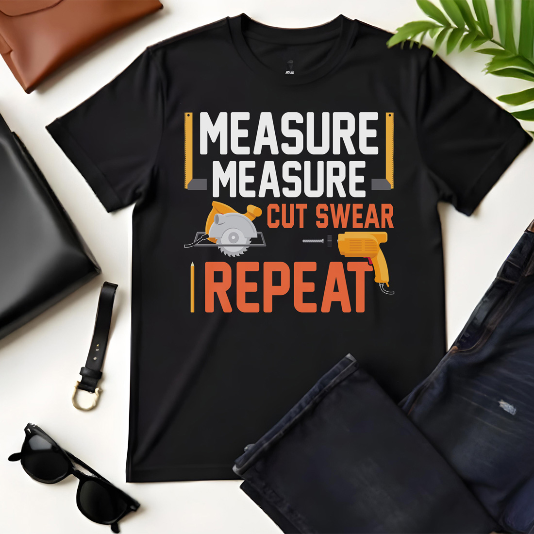 measure measure cut swear repeat black flat tshirt mockup 846