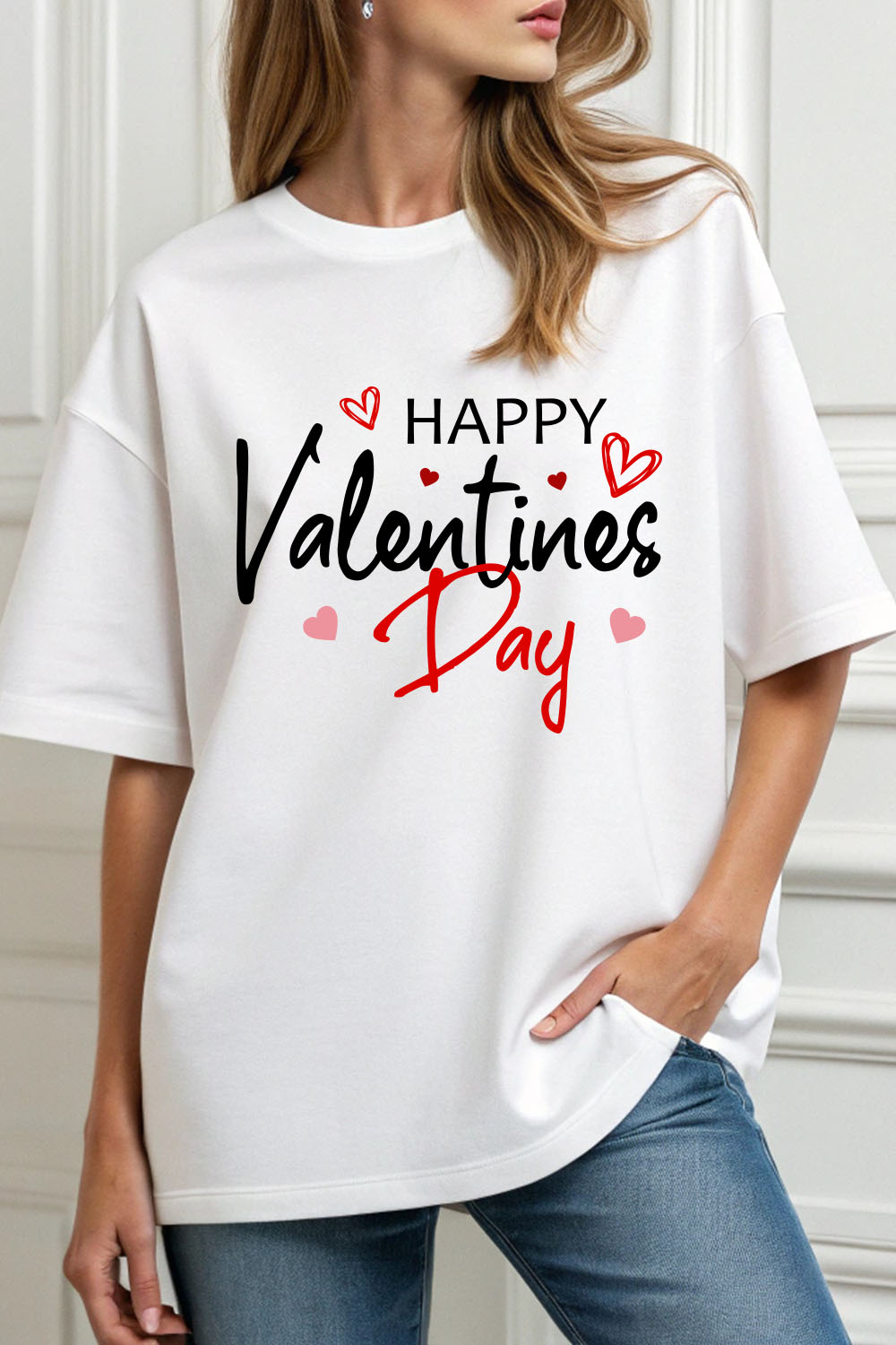 Happy Valentines Day Typography Vector Design pinterest preview image.