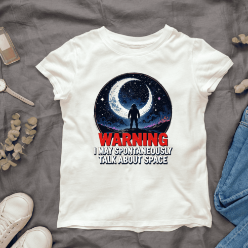 Astronaut with crescent moon T-Shirt Design cover image.