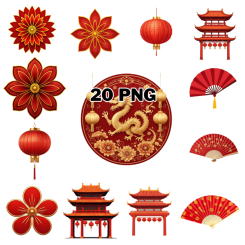 Watercolor Traditional Chinese Elements Sublimation Clipart Bundle cover image.