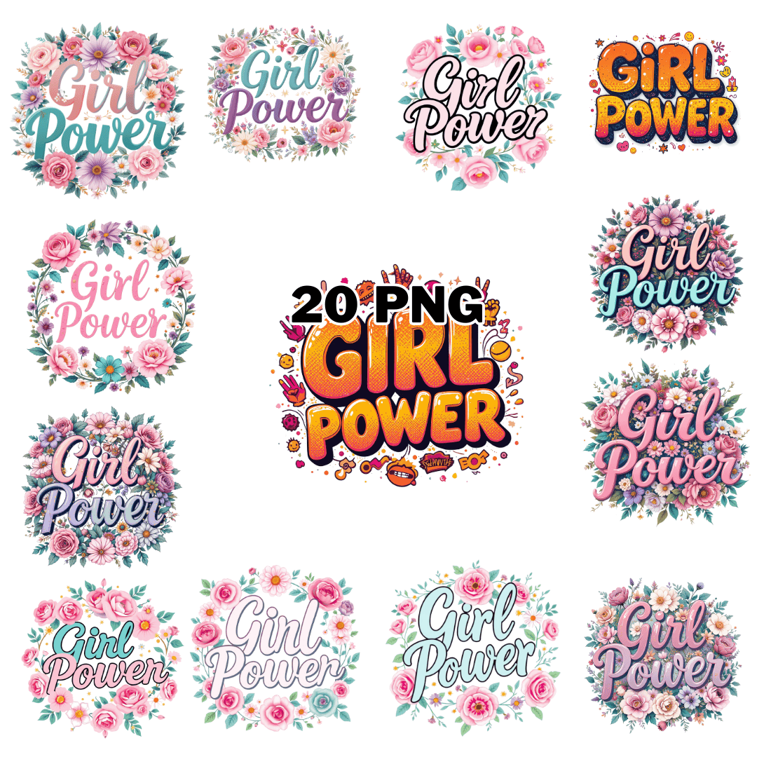 Watercolor Girl Power Sublimation Clipart Bundle cover image.