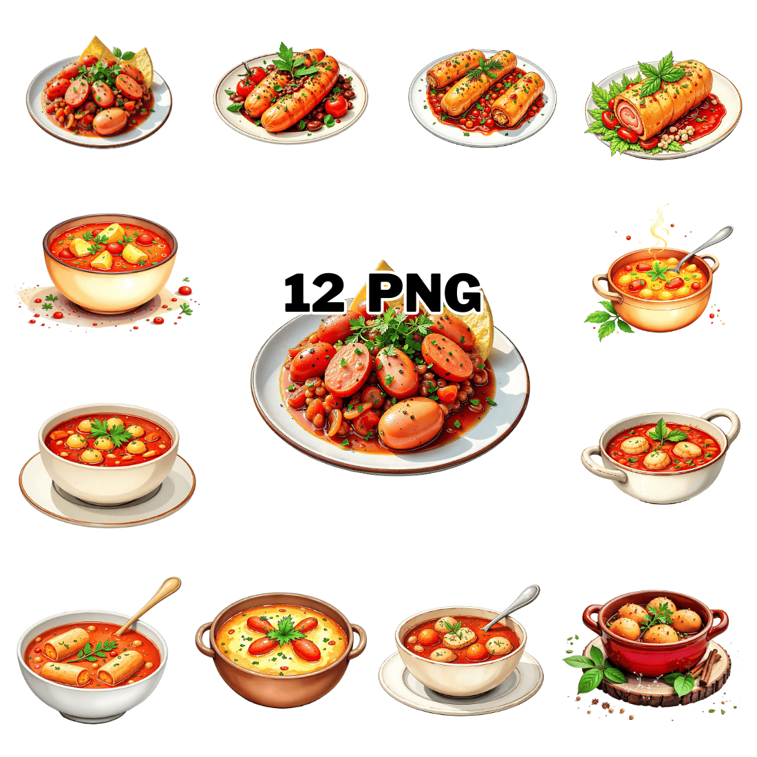 Watercolor Cassoulet Sublimation Clipart Bundle cover image.