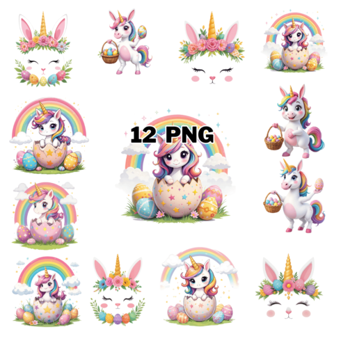 Watercolor Spring Unicorn Sublimation Clipart Bundle cover image.