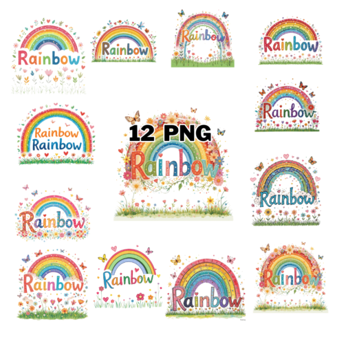 Watercolor Rainbow Sublimation Clipart Bundle cover image.