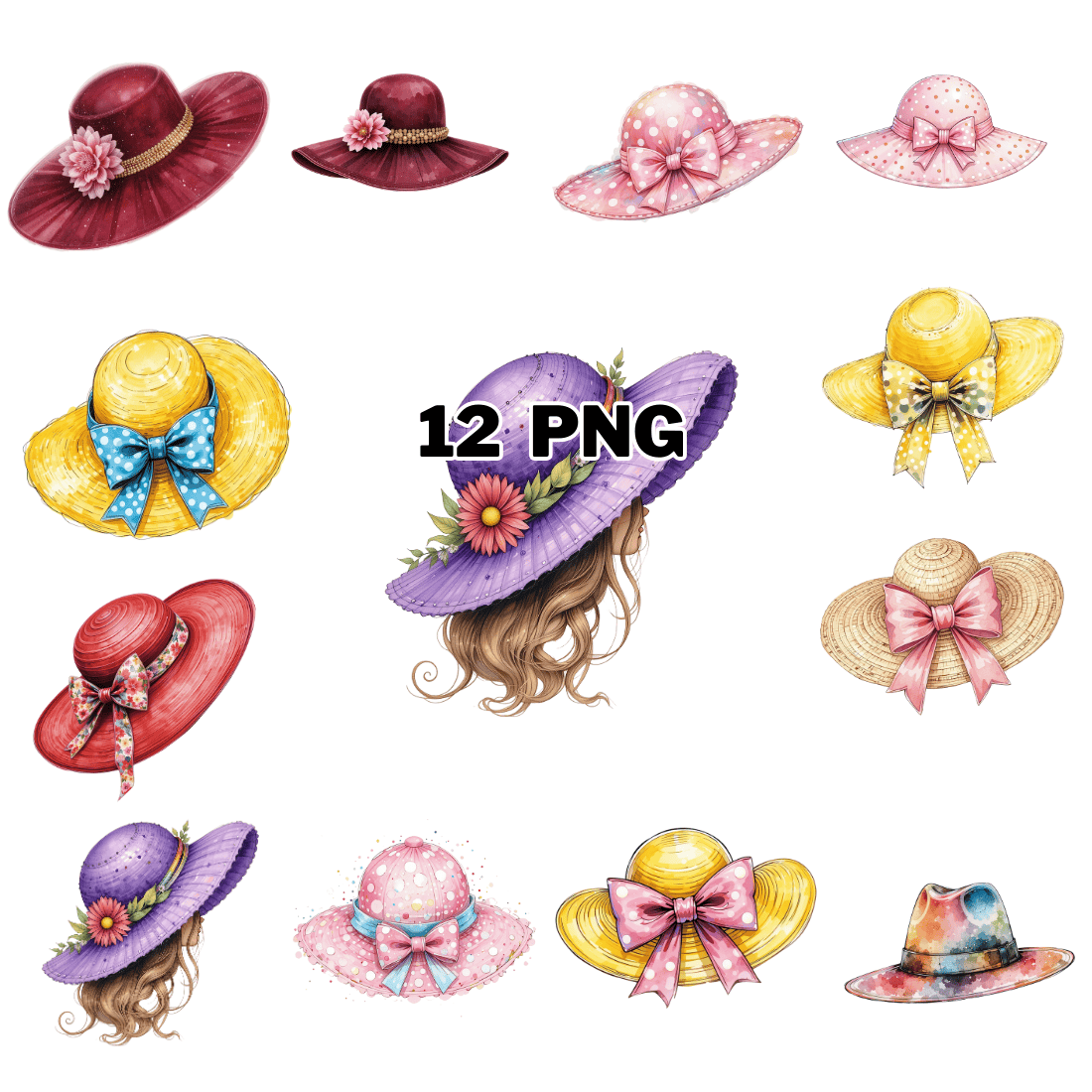 Watercolor Hat Sublimation Clipart Bundle cover image.