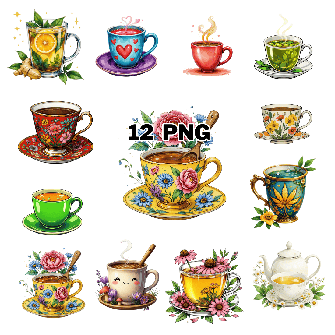 Watercolor Hot Tea Sublimation Clipart Bundle cover image.