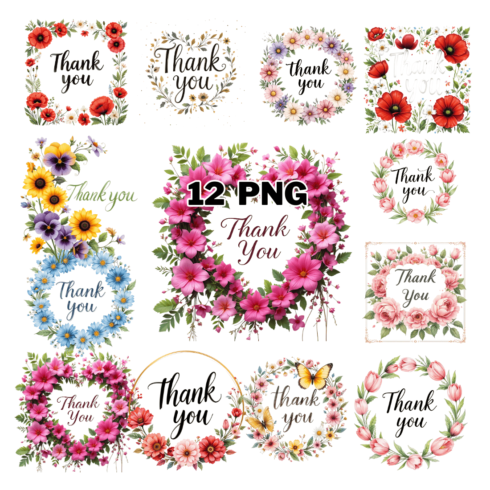 Watercolor Floral Thank You Wreath Sublimation Clipart Bundle cover image.