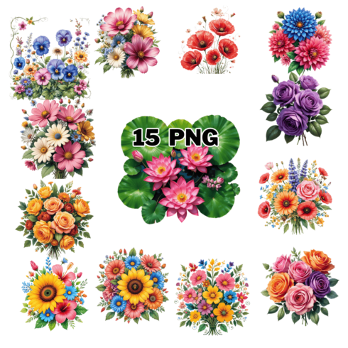 Vibrant Spring Flower Sublimation Clipart Bundle cover image.