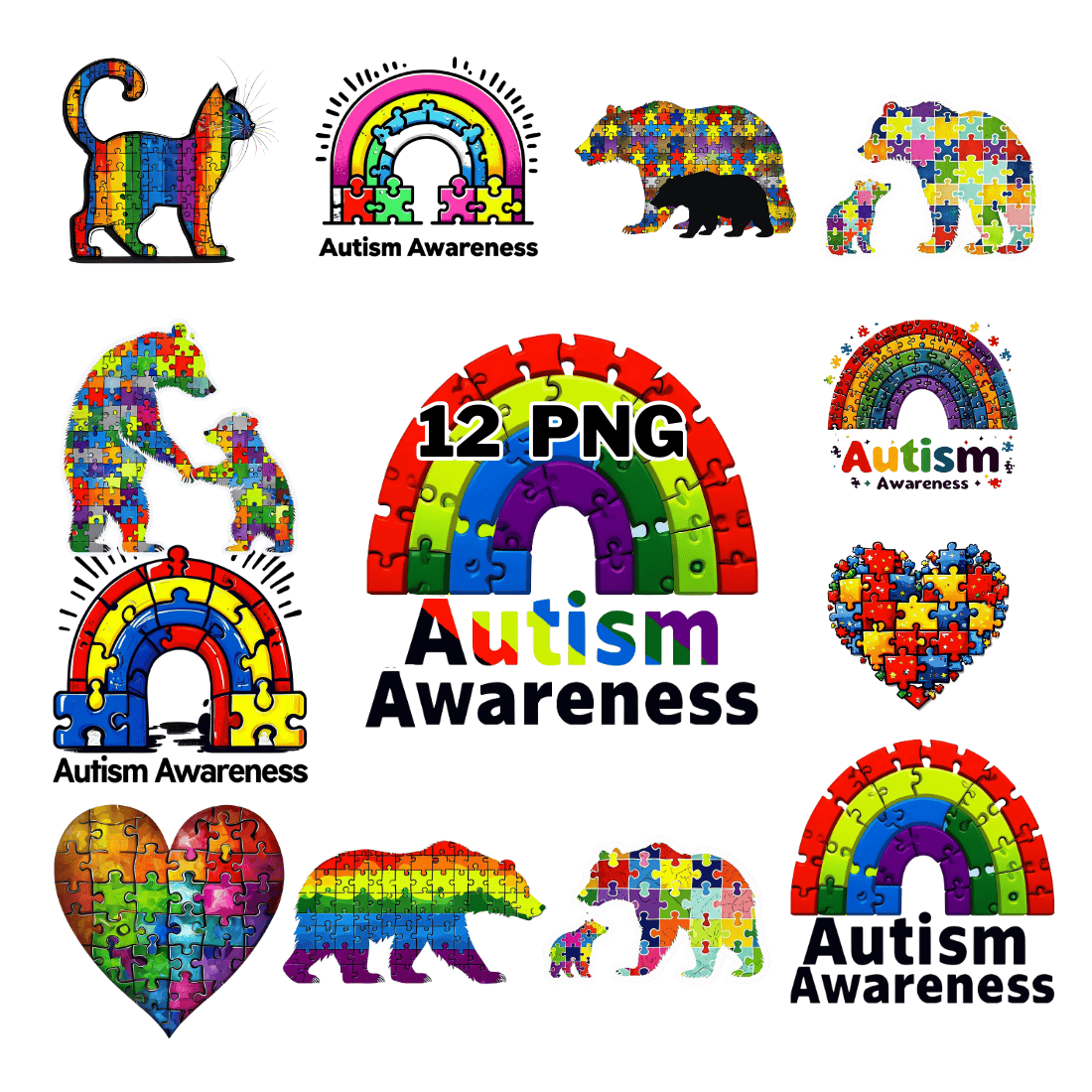 Vibrant Autism Awareness Sublimation Clipart Bundle cover image.