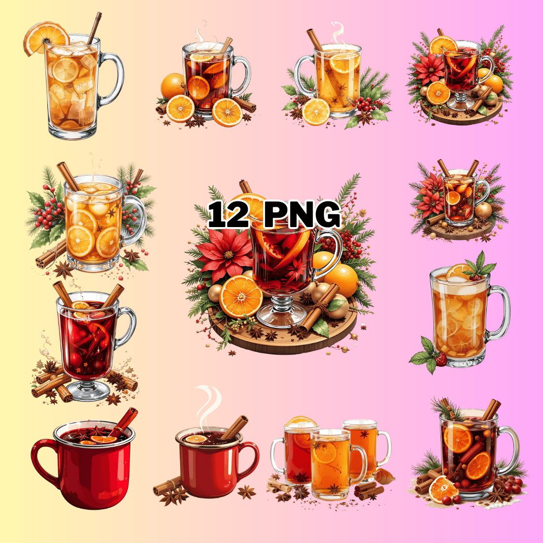 Watercolor Hot Toddy Clipart Bundle preview image.