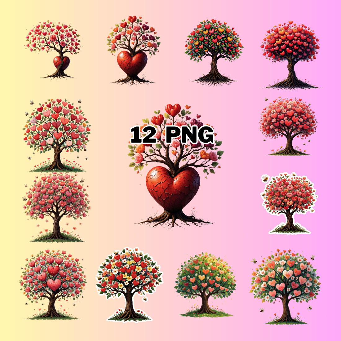 Vibrant Love Tree Sublimation Clipart Bundle preview image.