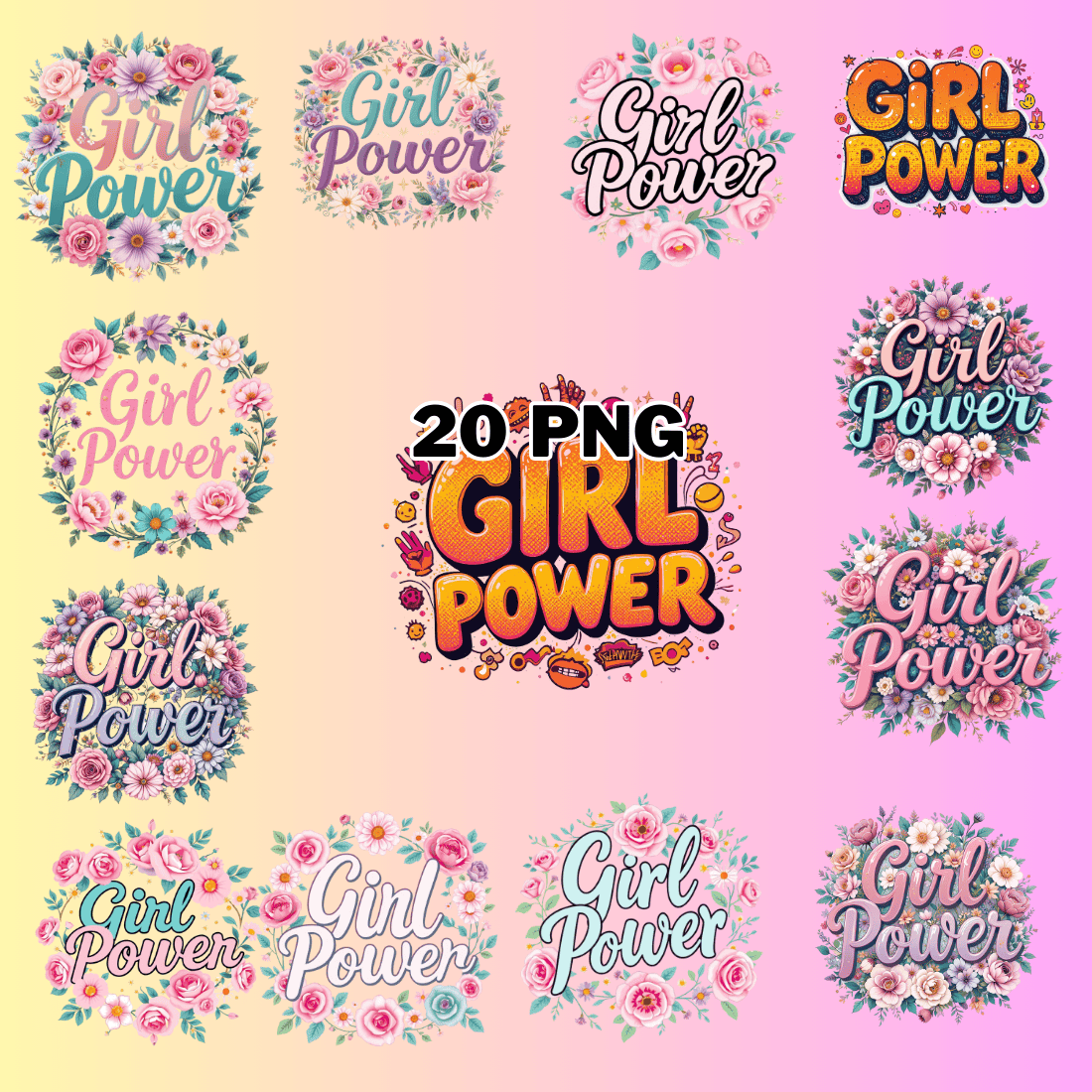 Watercolor Girl Power Sublimation Clipart Bundle preview image.