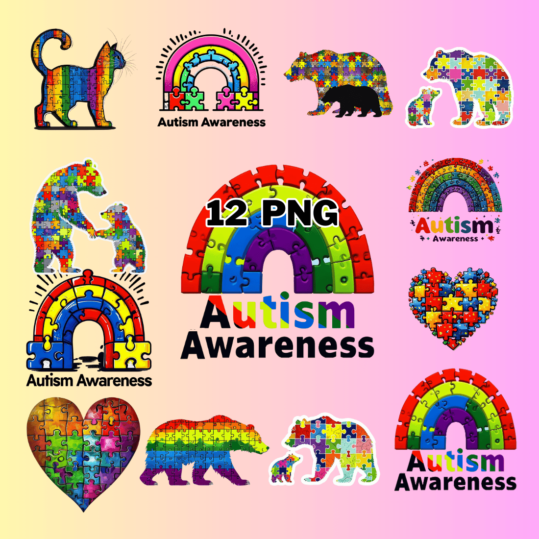 Vibrant Autism Awareness Sublimation Clipart Bundle preview image.