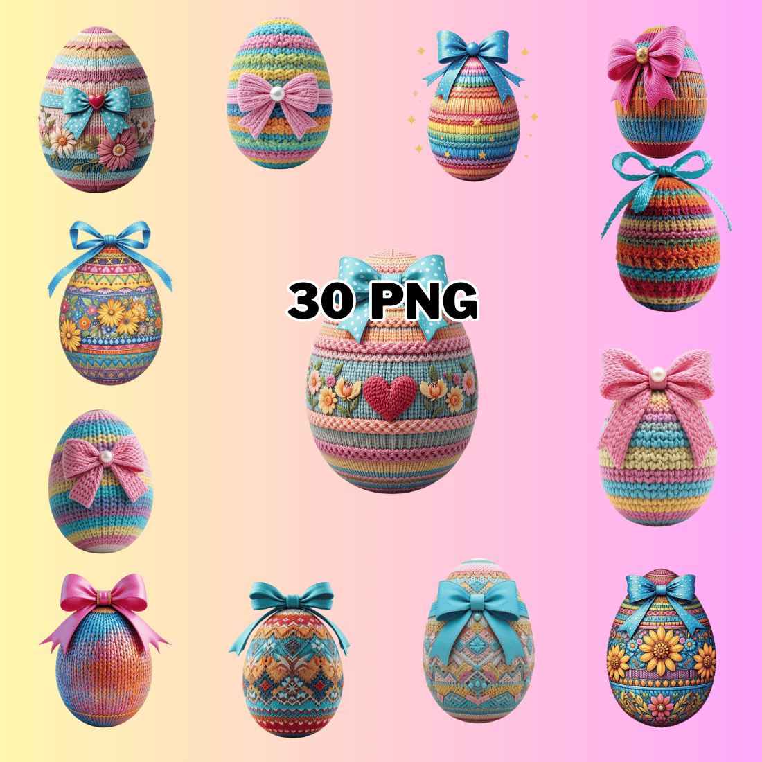 Watercolor Knitted Egg Sublimation Clipart Bundle preview image.