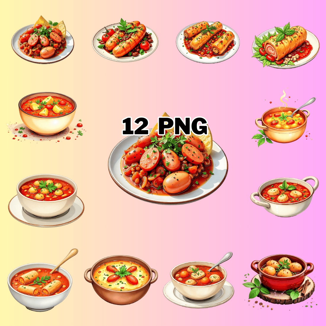 Watercolor Cassoulet Sublimation Clipart Bundle preview image.