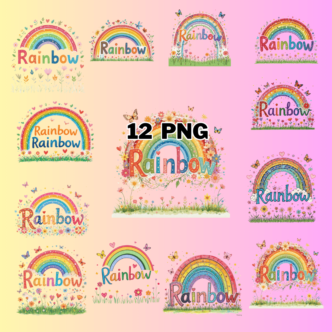 Watercolor Rainbow Sublimation Clipart Bundle preview image.