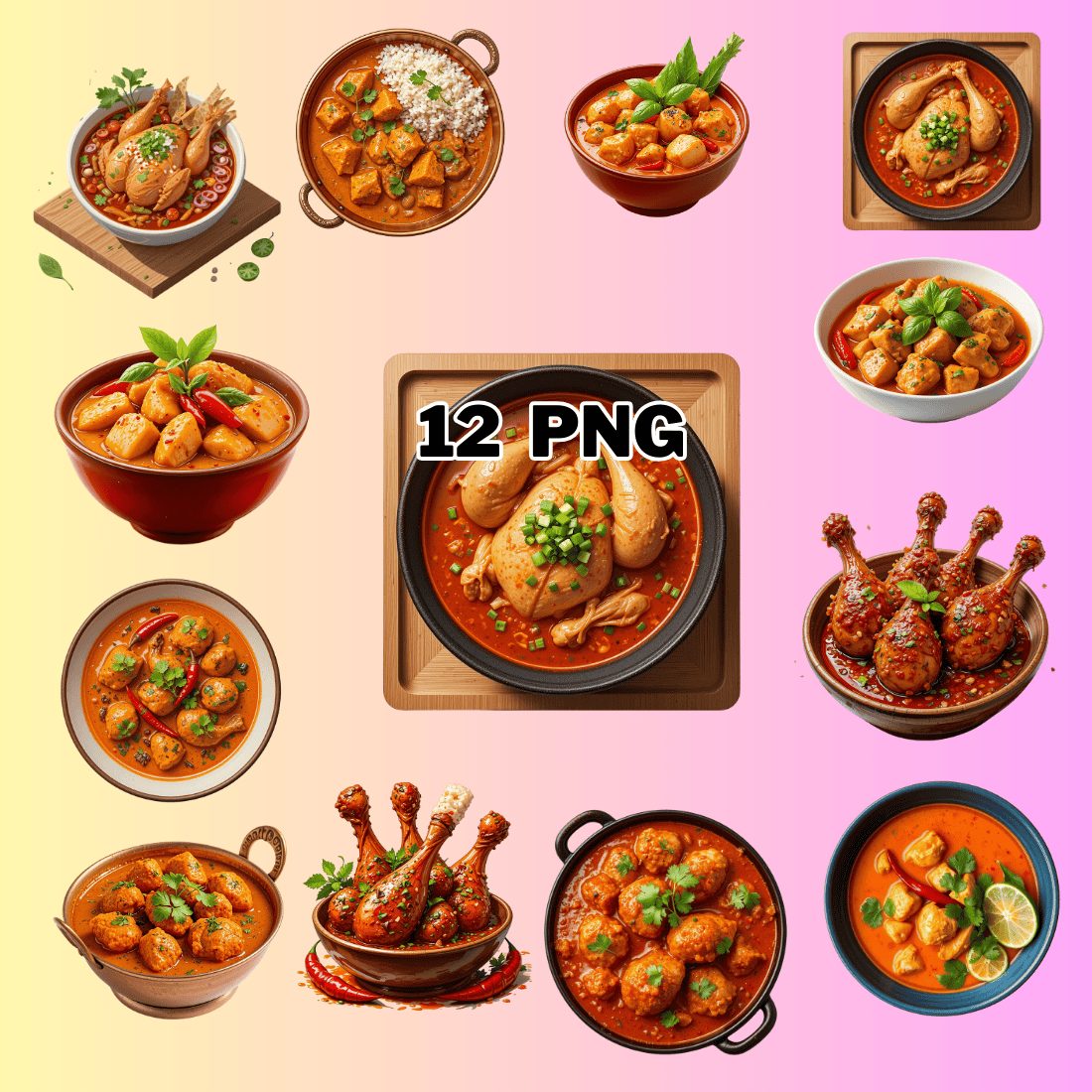 Chicken Curry Sublimation Clipart Bundle preview image.