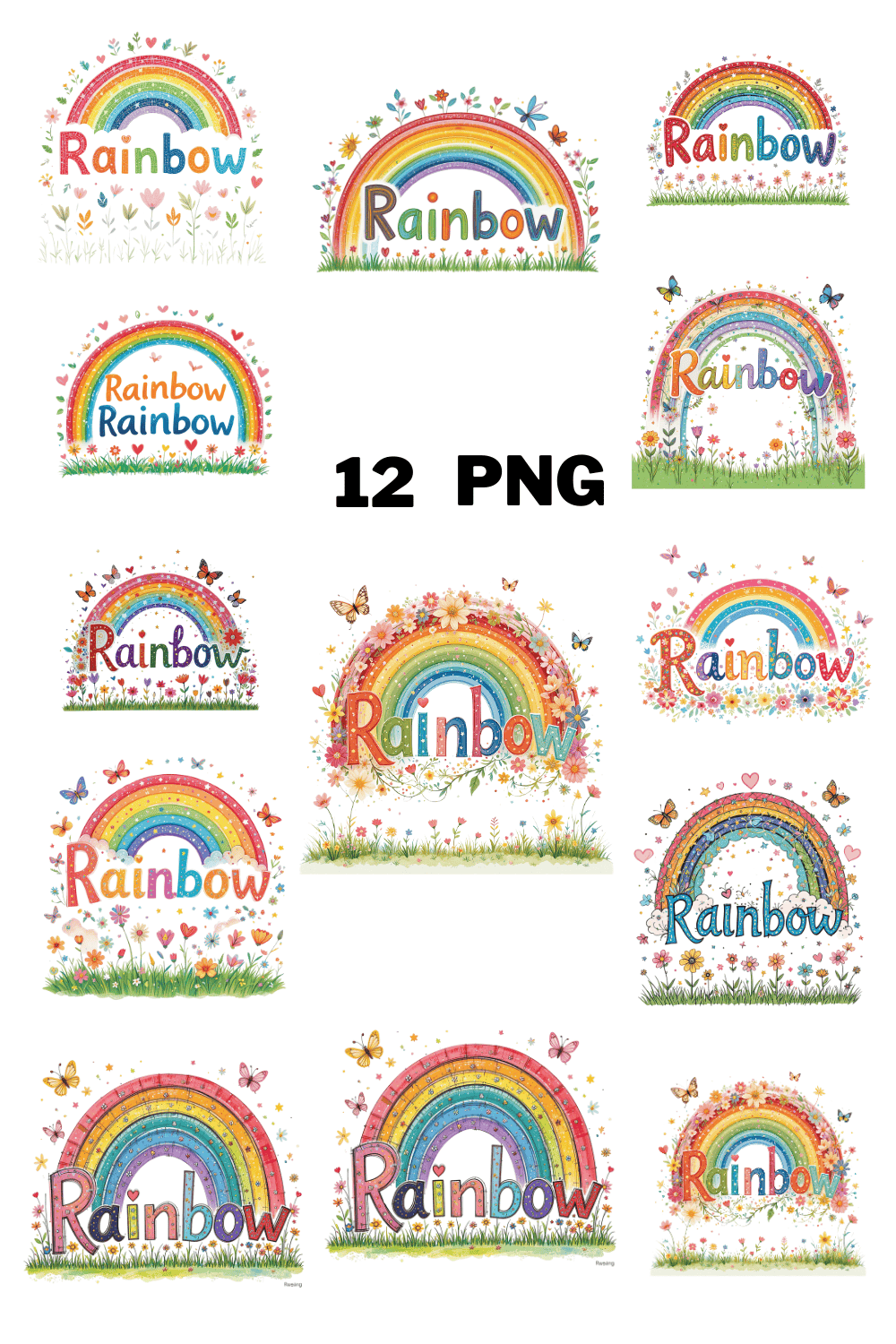 Watercolor Rainbow Sublimation Clipart Bundle pinterest preview image.