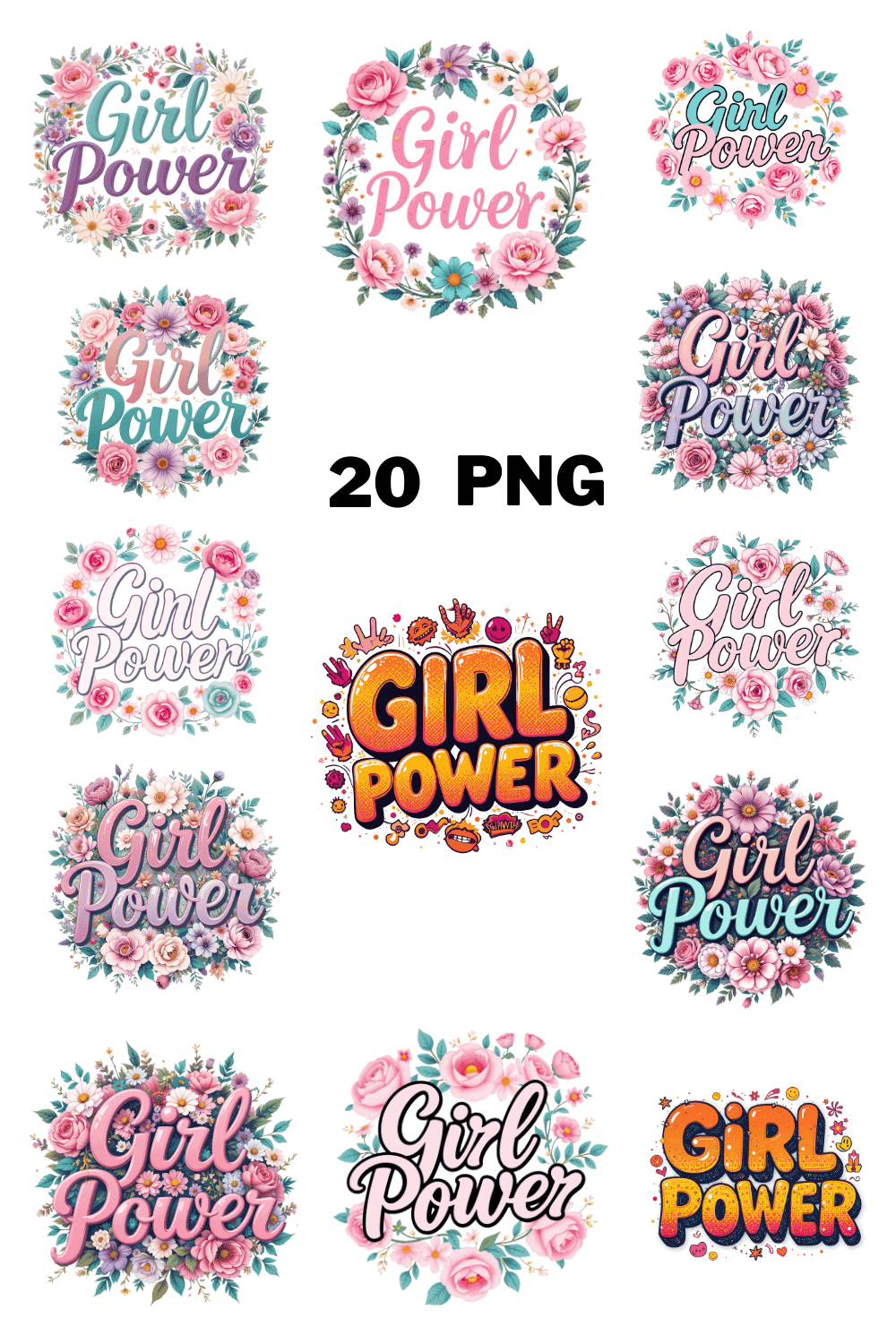 Watercolor Girl Power Sublimation Clipart Bundle pinterest preview image.