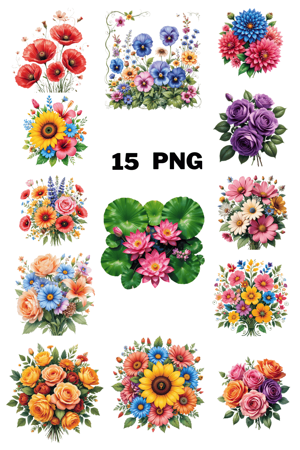 Vibrant Spring Flower Sublimation Clipart Bundle pinterest preview image.