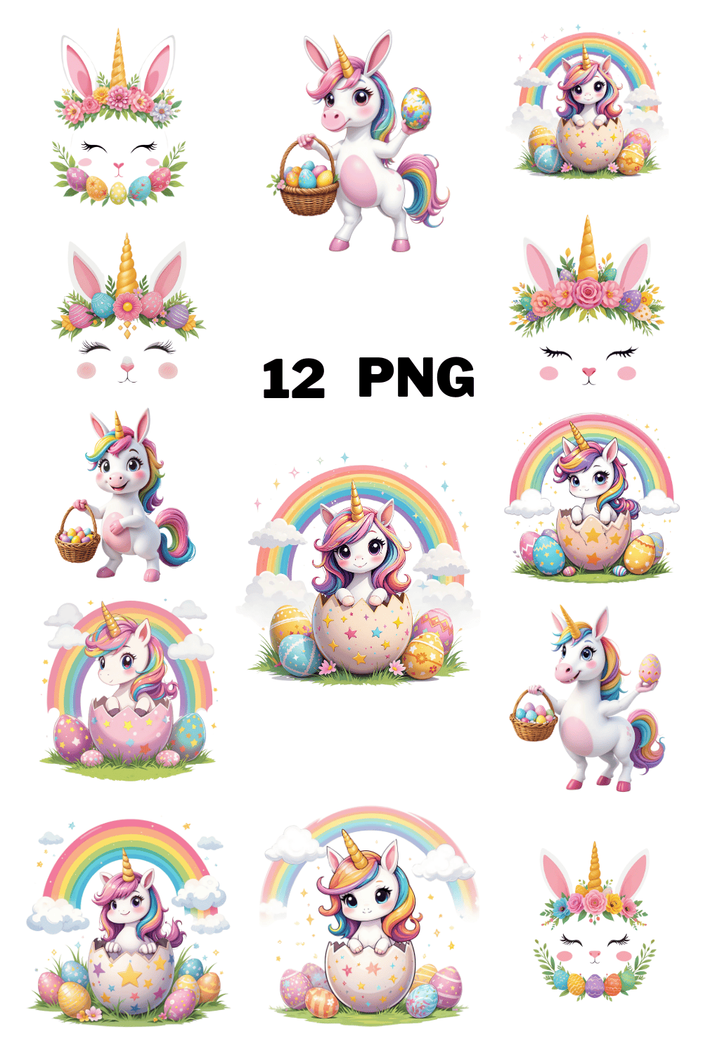 Watercolor Spring Unicorn Sublimation Clipart Bundle pinterest preview image.