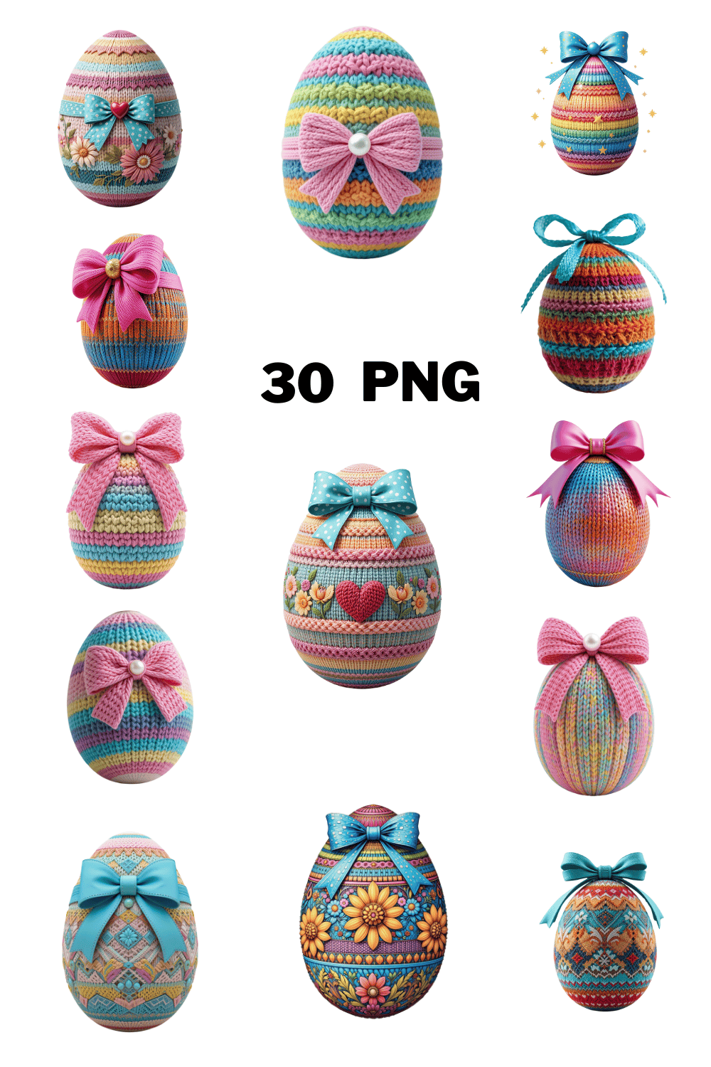 Watercolor Knitted Egg Sublimation Clipart Bundle pinterest preview image.