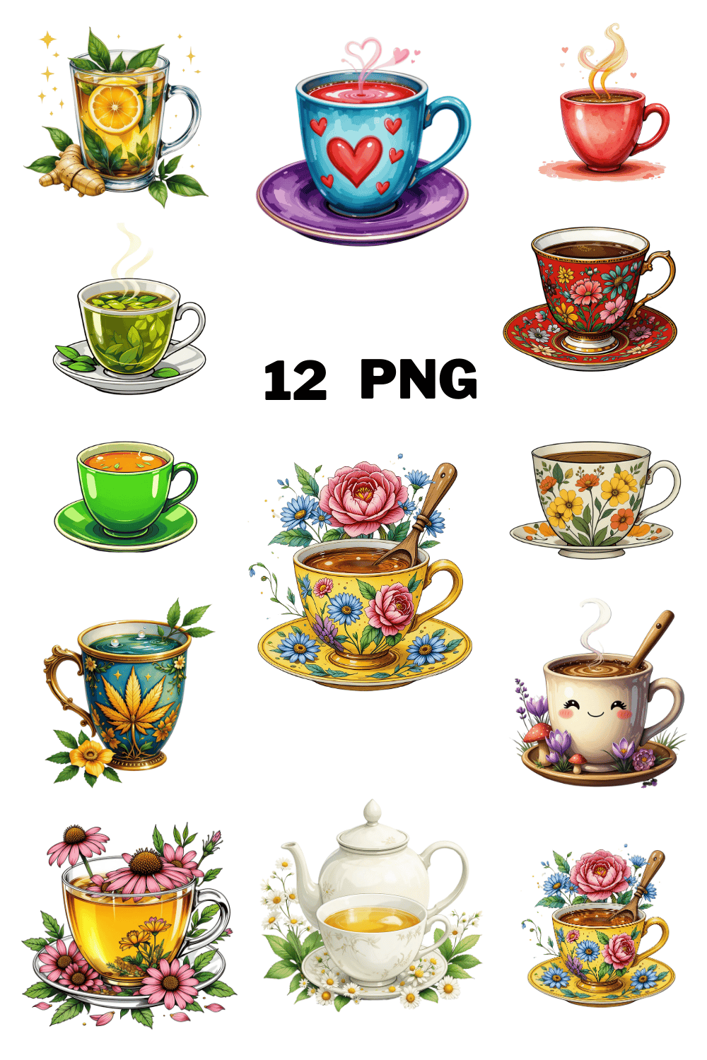 Watercolor Hot Tea Sublimation Clipart Bundle pinterest preview image.