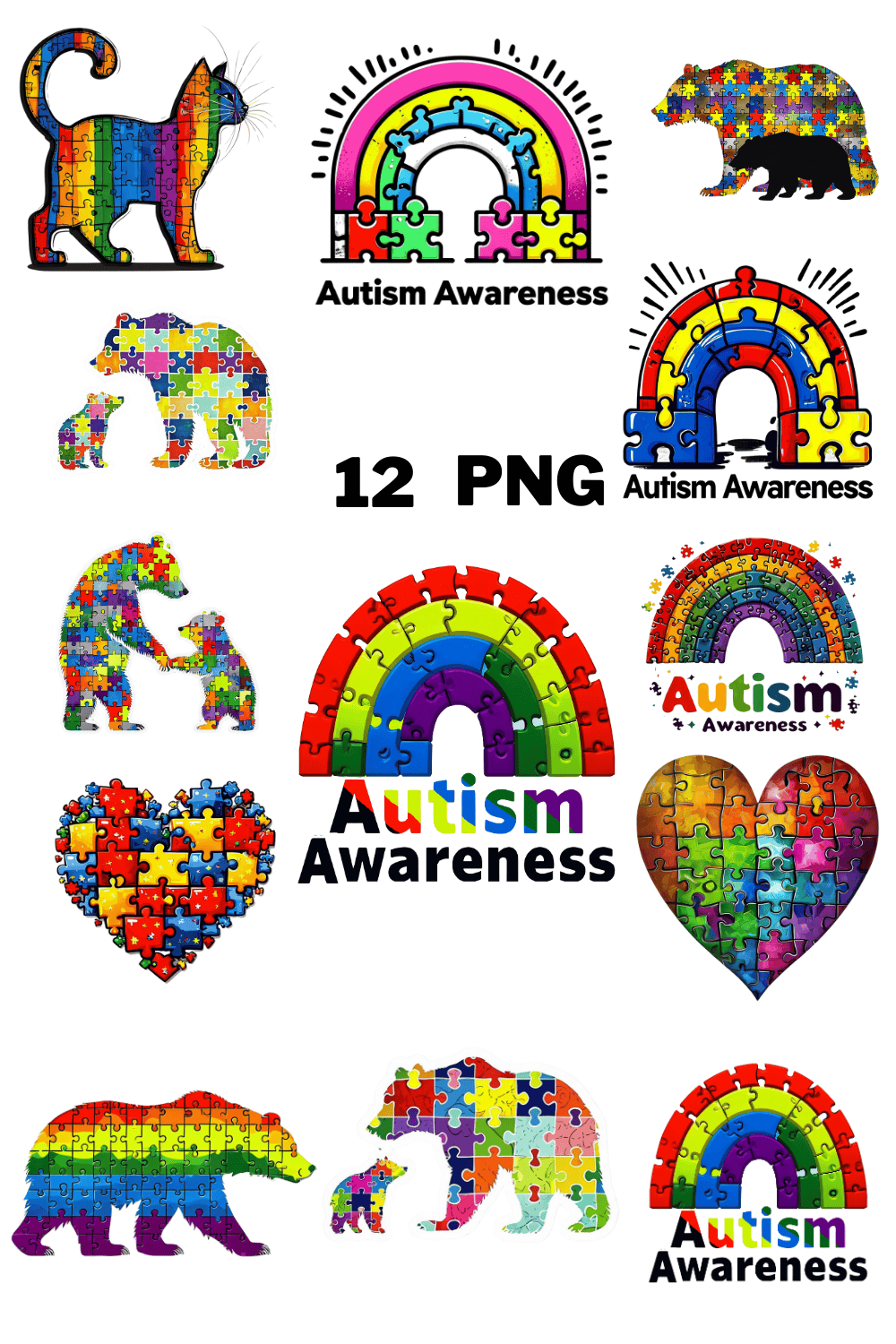 Vibrant Autism Awareness Sublimation Clipart Bundle pinterest preview image.