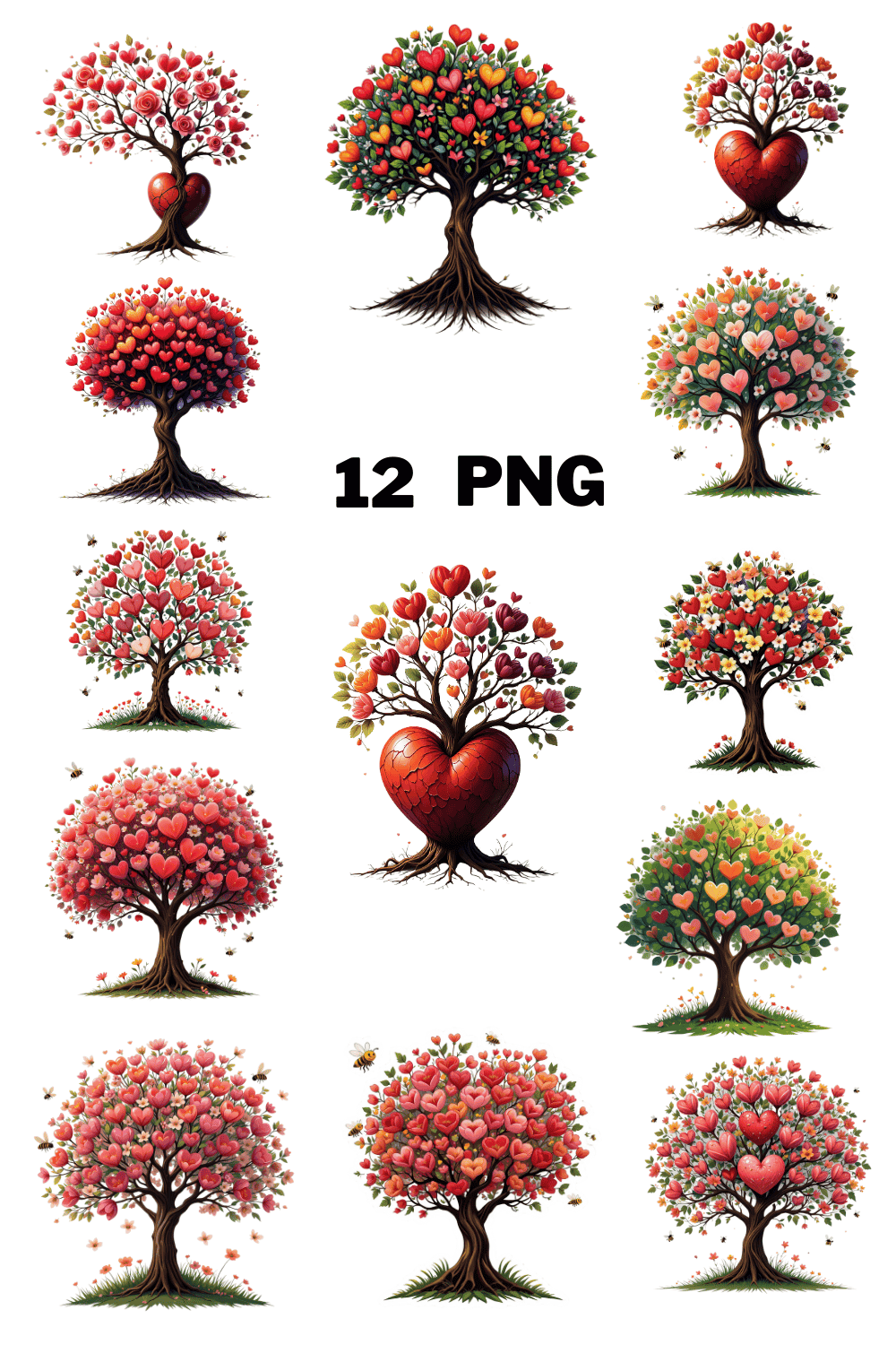 Vibrant Love Tree Sublimation Clipart Bundle pinterest preview image.