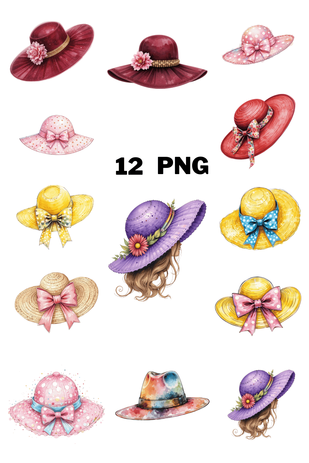 Watercolor Hat Sublimation Clipart Bundle pinterest preview image.