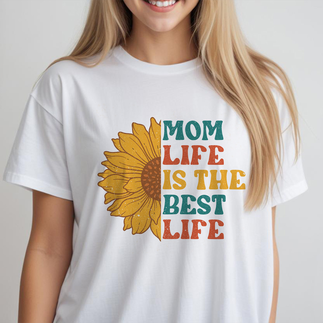 mom life is the best life sunflower graphic design white female tshirt front mockup 407