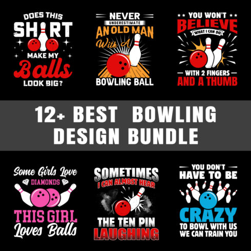 Funny Bowling T-Shirt Designs Bundle cover image.