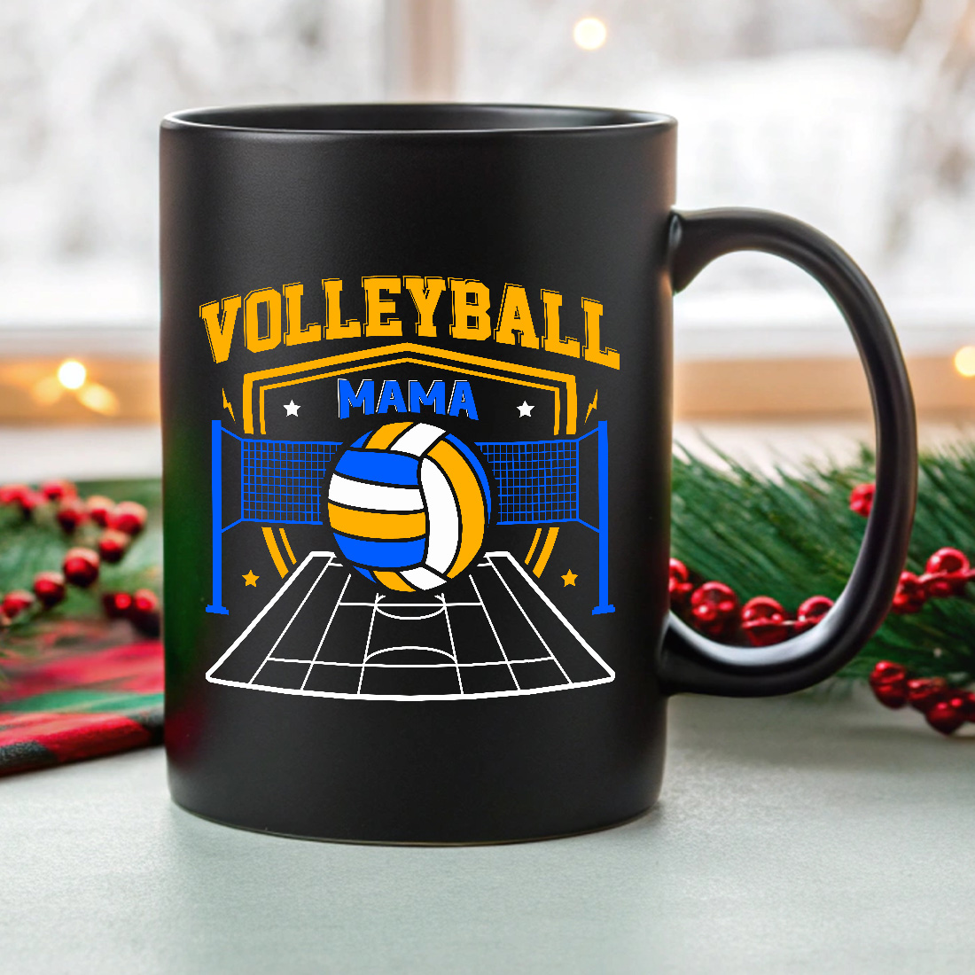 Volleyball Graphics Design with Volleyball Net vector court star symbol power symbol and Volleyball Mama Text preview image.