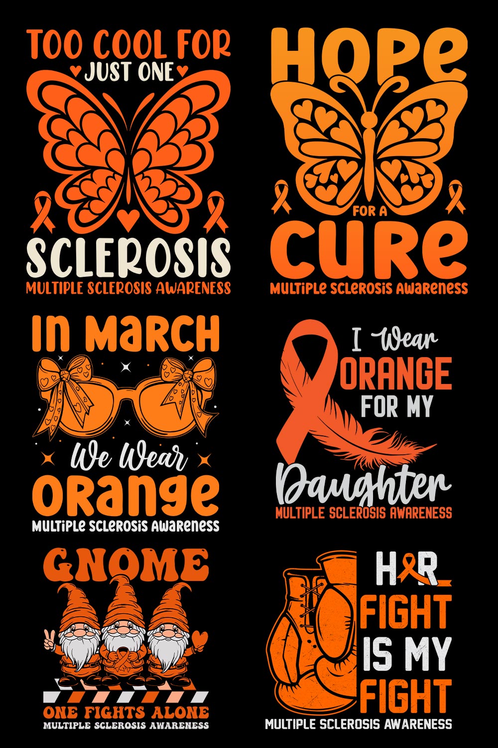 Multiple Sclerosis (MS) Awareness T-shirt Design Bundle pinterest preview image.