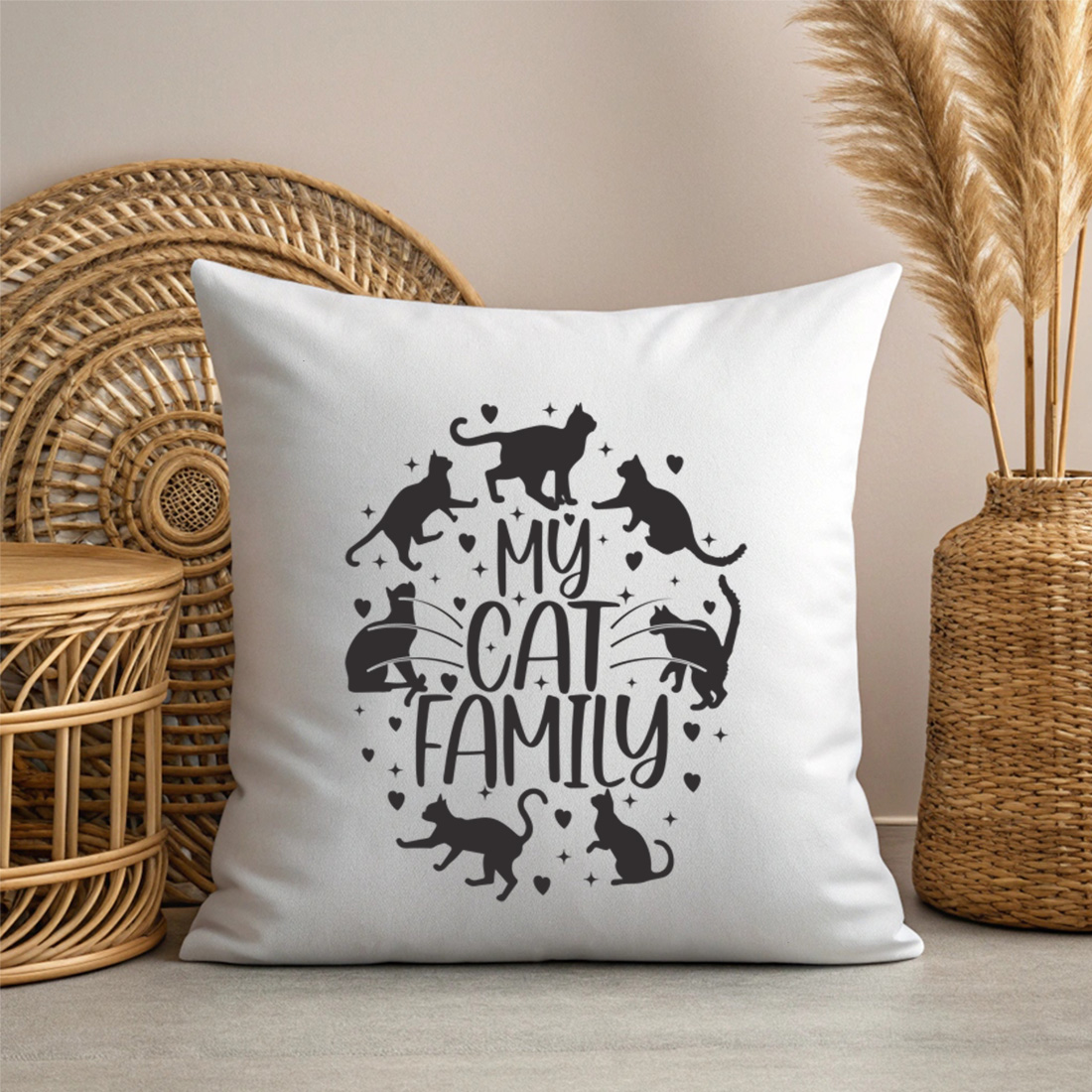 my cat family silhouette design perfect for t shirts mugs and posters 3 with pillow mock up 945