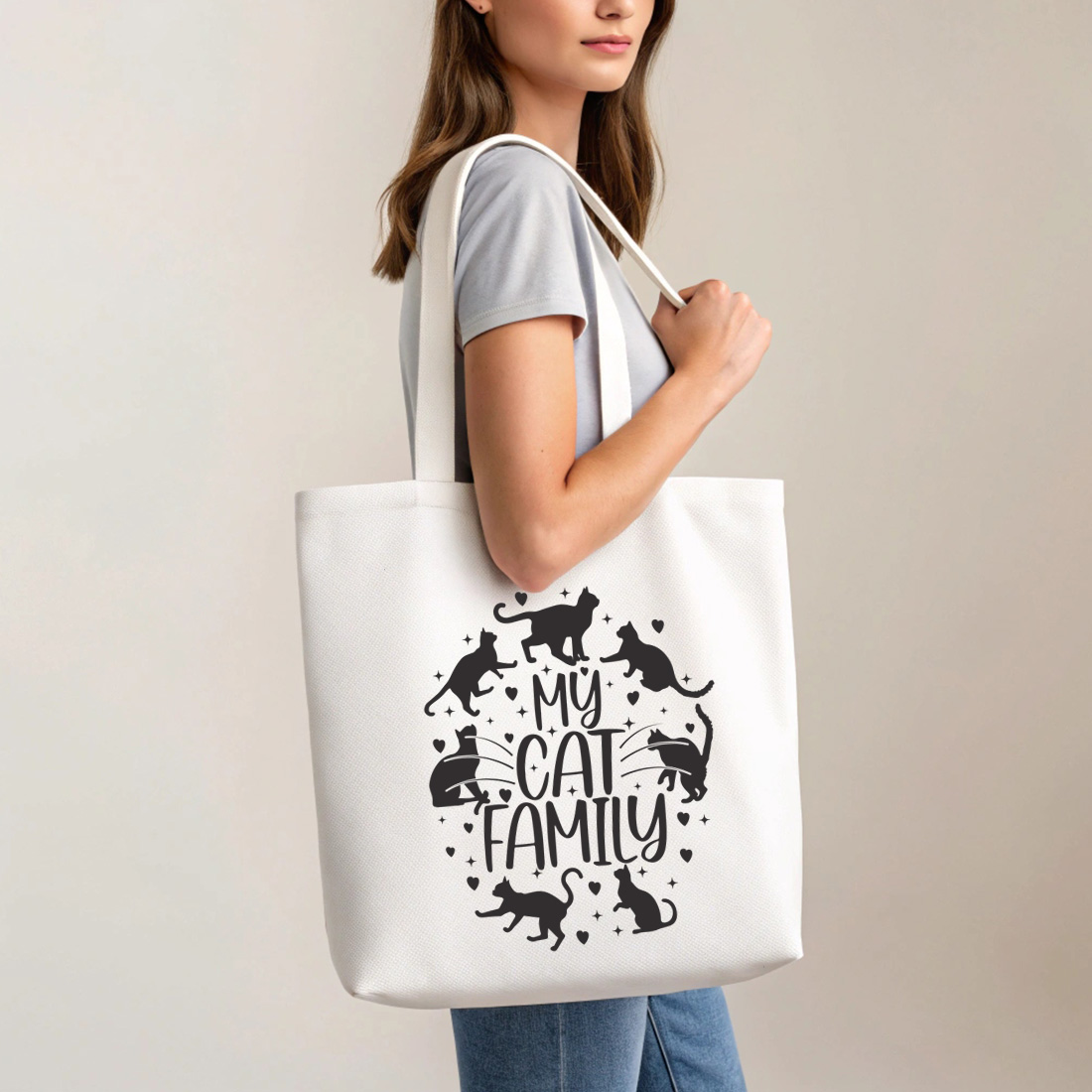 my cat family silhouette design perfect for t shirts mugs and posters 5 with tote bag mock up 189