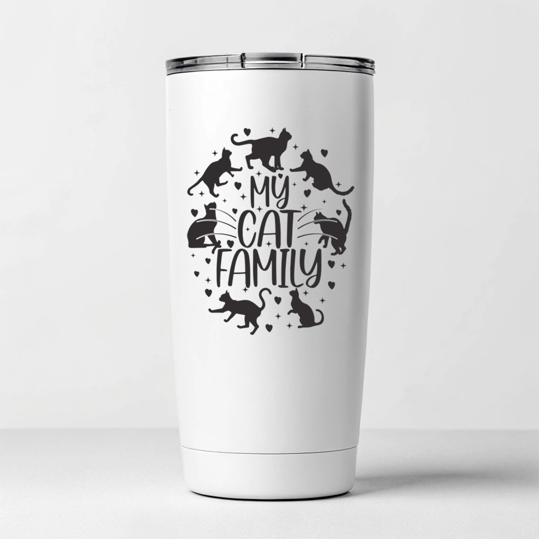 my cat family silhouette design perfect for t shirts mugs and posters 7 white tumblers mockup 221