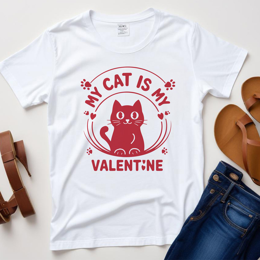 my cat is my valentine white plane tshirt mockup 426