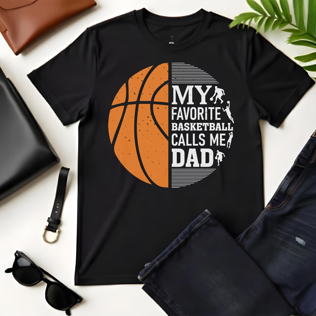 my favorite basketball calls me dad black flat tshirt mockup 991