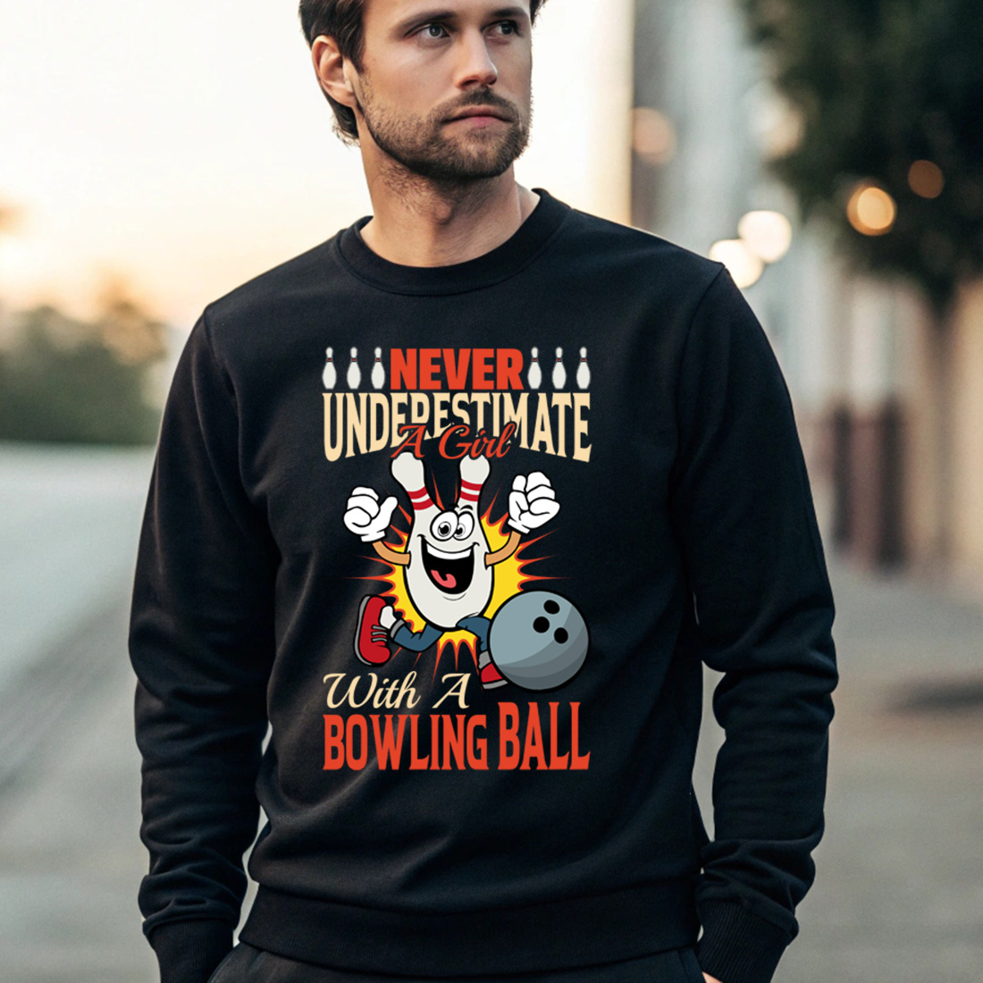 never underestimate a girl with a bowling ball 4 black male sweatshirt mock up 616