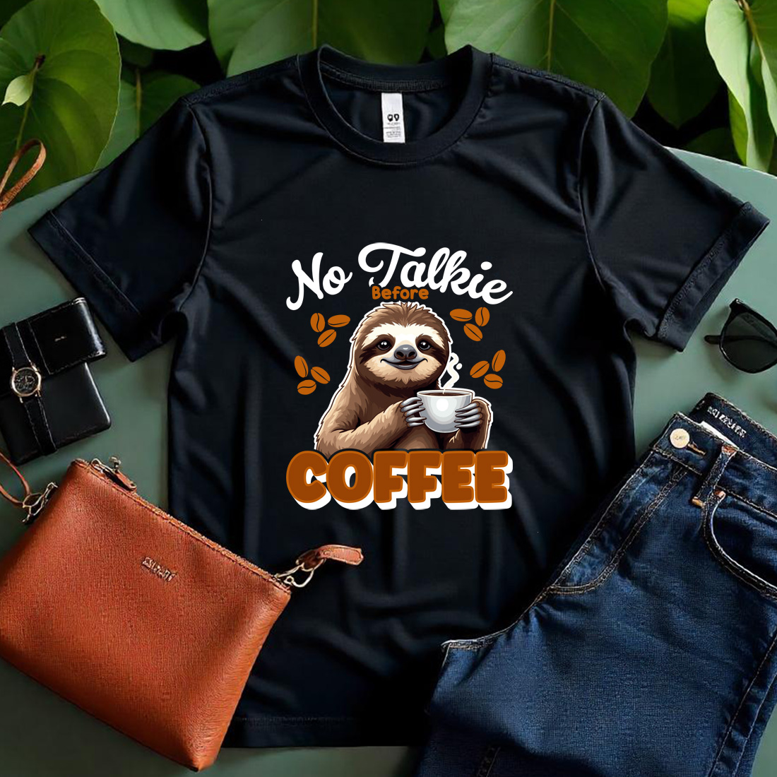 no talkie before coffee black t shirt 39