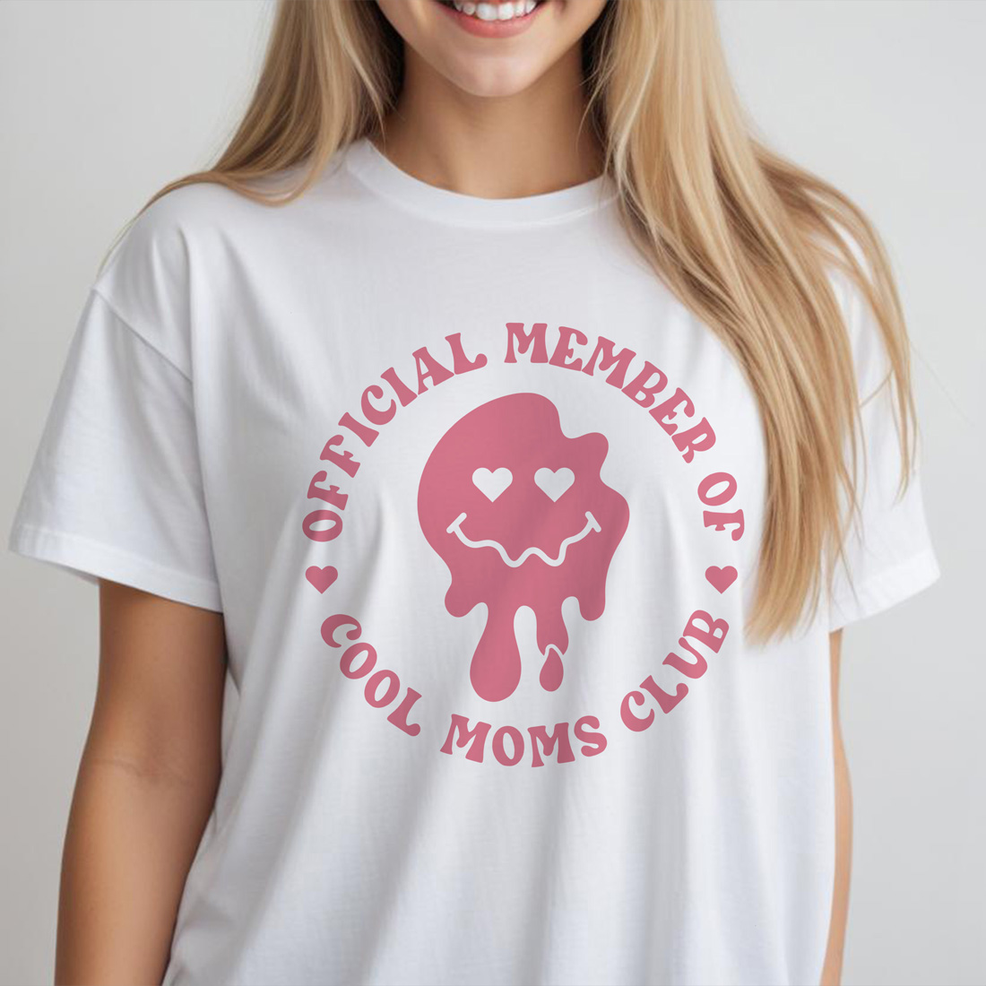 official member of cool moms club graphic design white female tshirt front mockup 737