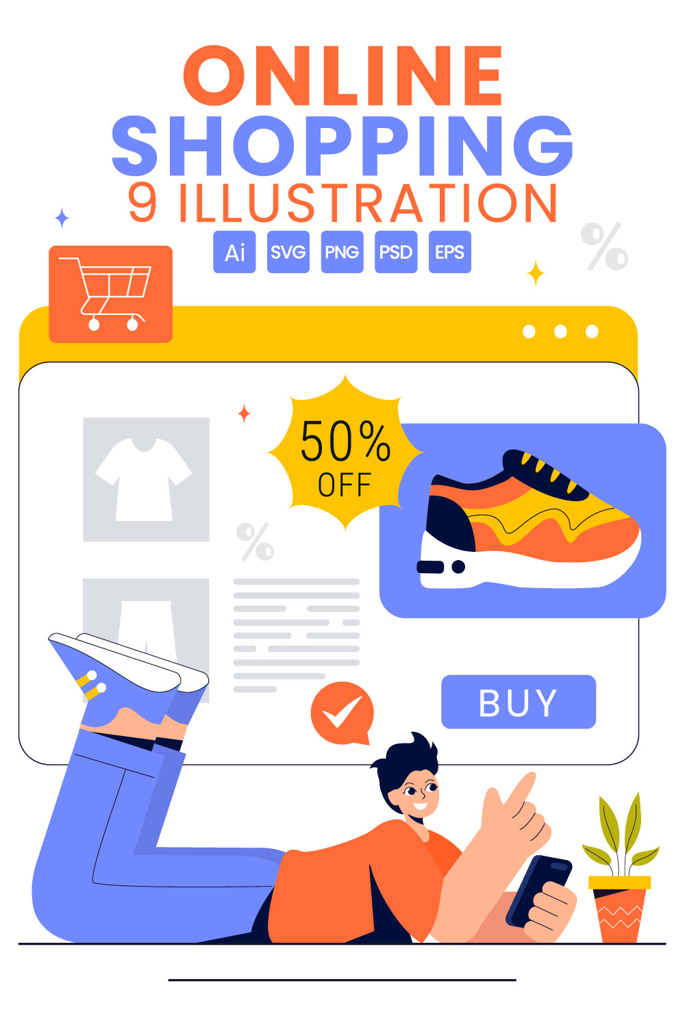 9 Online Shopping Illustration pinterest preview image.