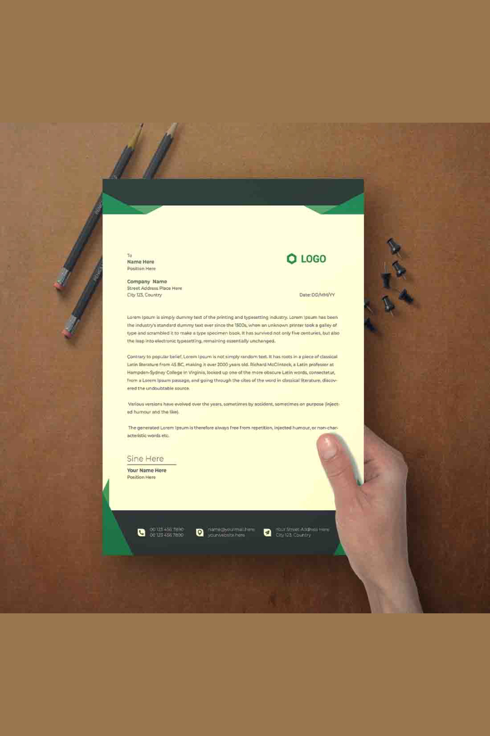 This is a letterhead design This template download contains one color letterhead design, pinterest preview image.