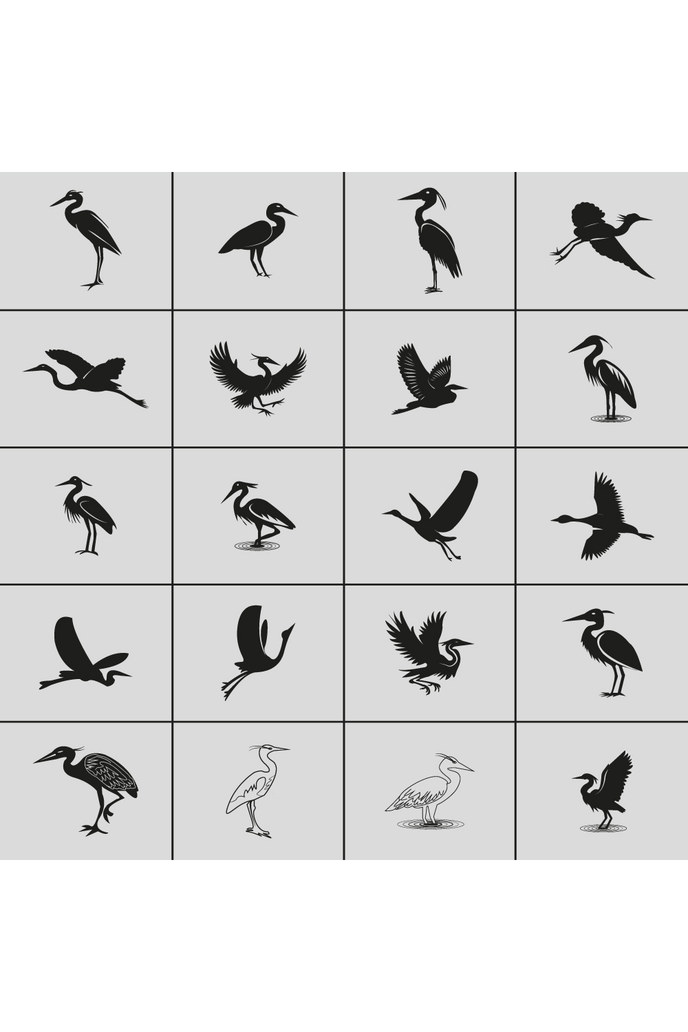 Heron Bird hand-drawn designs pinterest preview image.